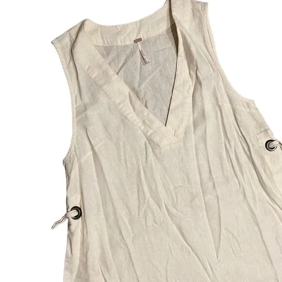 Free People Top Women’s XS Cream Linen Blend V Neck Layer Lagenlook Boho‎ Ecru - Picture 8 of 8